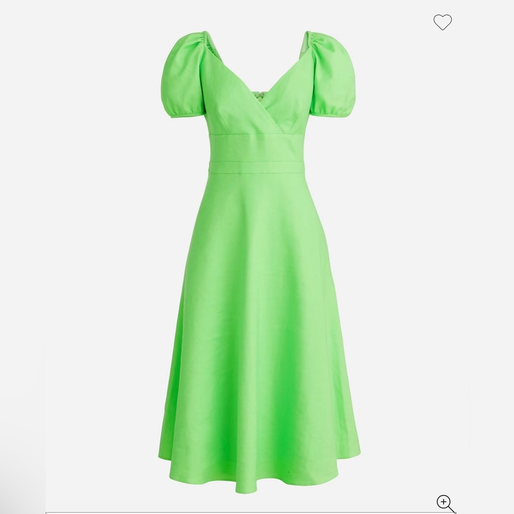 JCrew- Vibrant Green Dress with Puff Sleeves